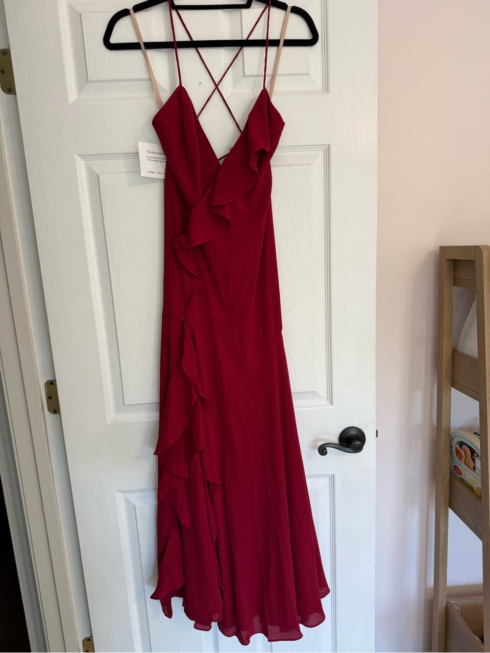 Fame and Partners Burgundy Ruffle Strappy Maxi Dress